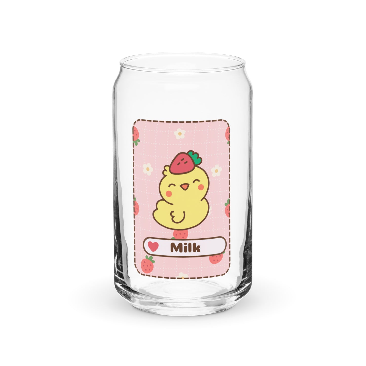 Adorable Little Duck Strawberry Milk Kawaii Cartoon Can-shaped glass