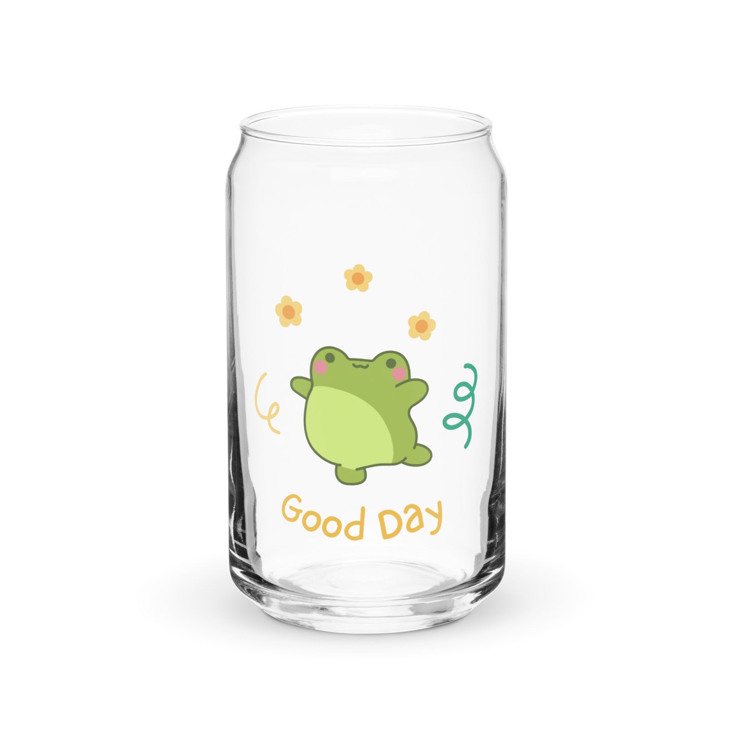 Cute Ballerina Froggy Dancing Good Day Quote Kawaii Cartoon Can-shaped glass