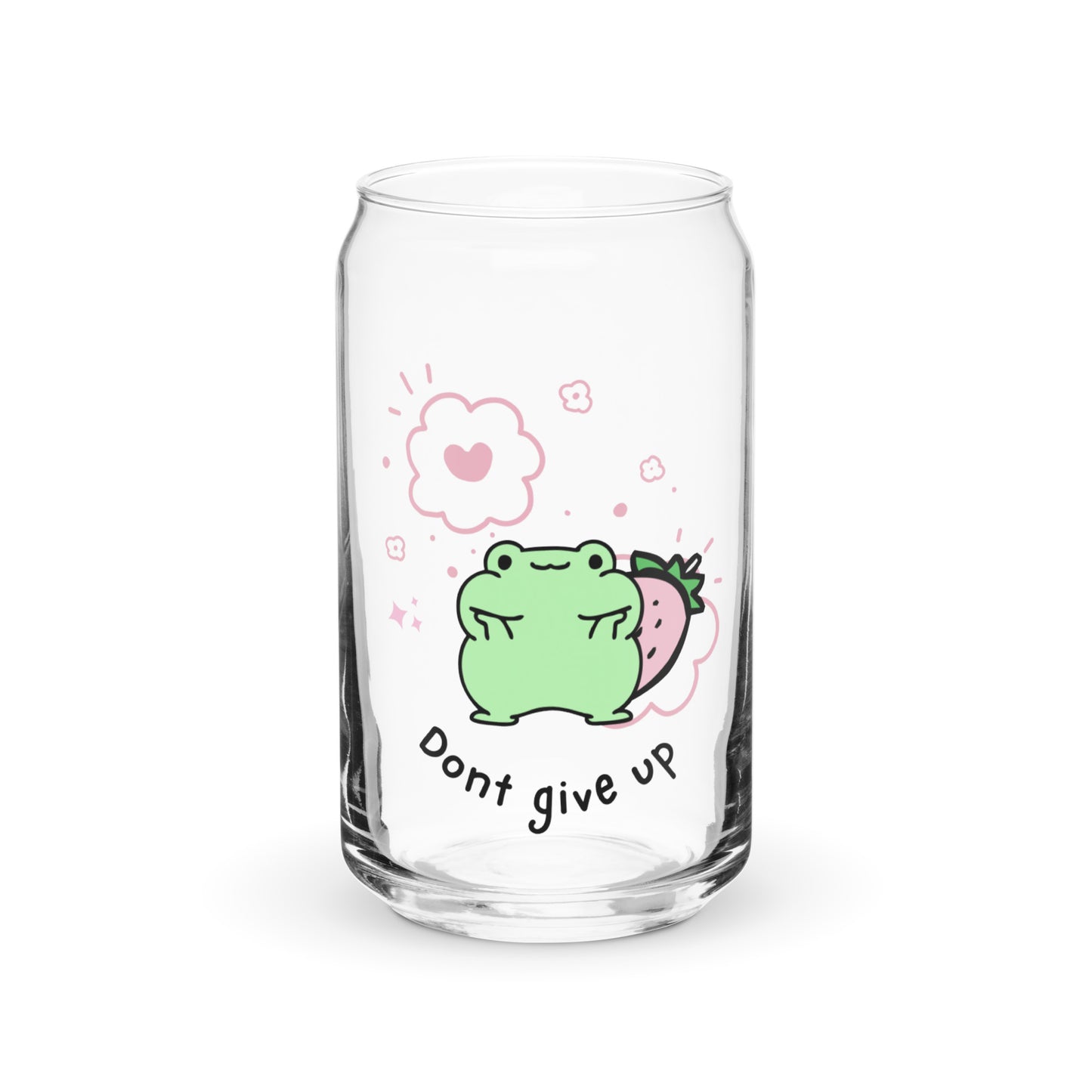 Cute Chibi Froggy Don't Give Up Quote Kawaii Cartoon Can-shaped glass