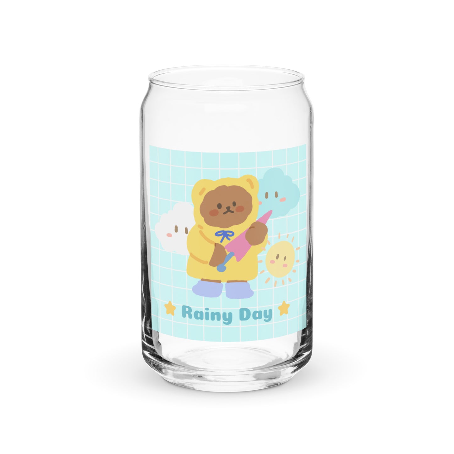 Adorable Korean Bear Rainy Day Kawaii Cartoon Can-shaped glass