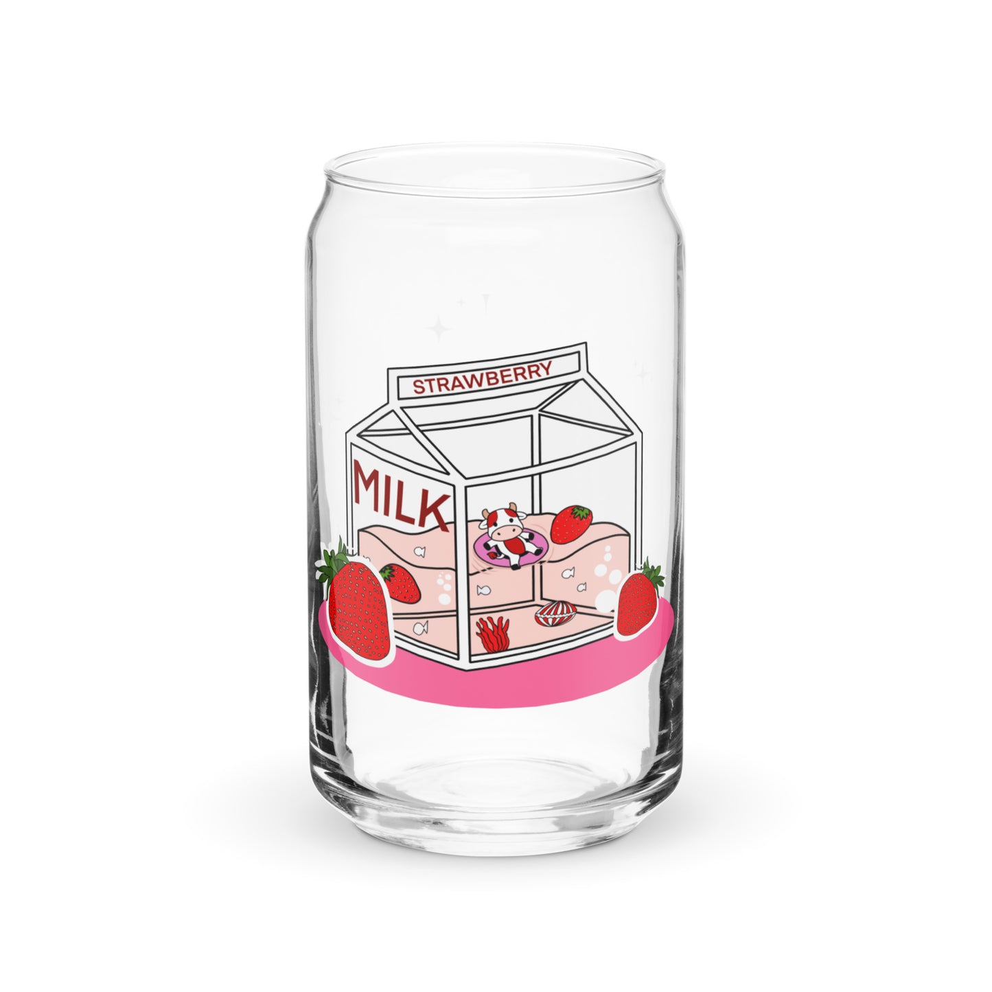 Adorable Strawberry Cow Milk Carton Cute Can-shaped glass