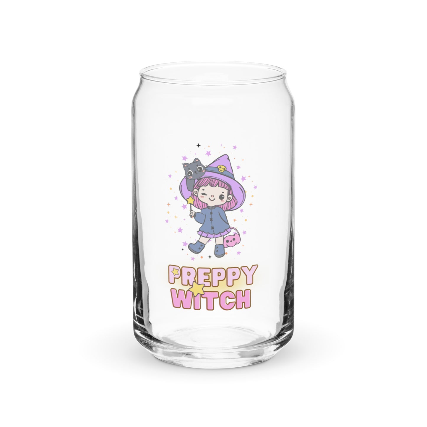 Cute Little Magical Witch Preppy Girl Kawaii Halloween Can-shaped glass