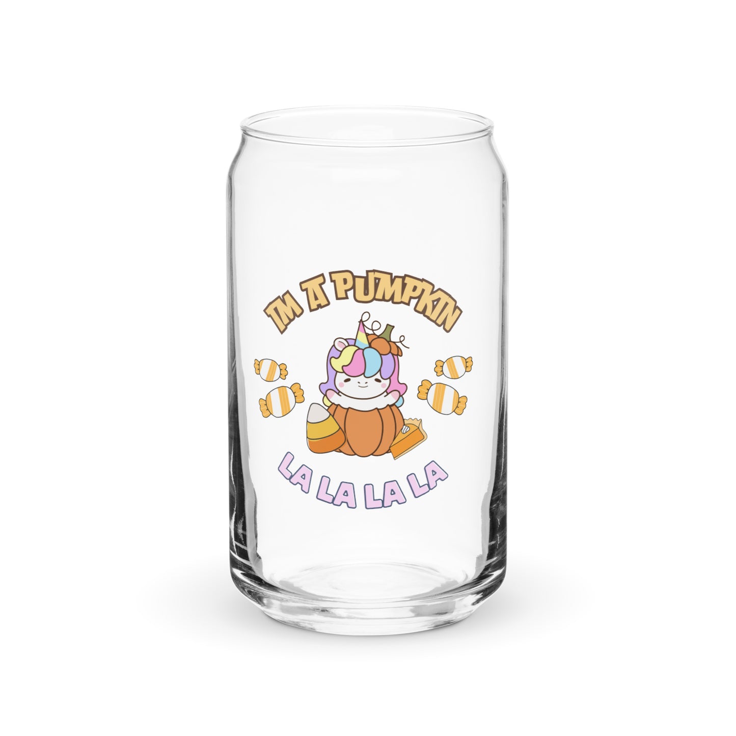 Cute Rainbow Unicorn Pumpkin Fall Can-shaped glass