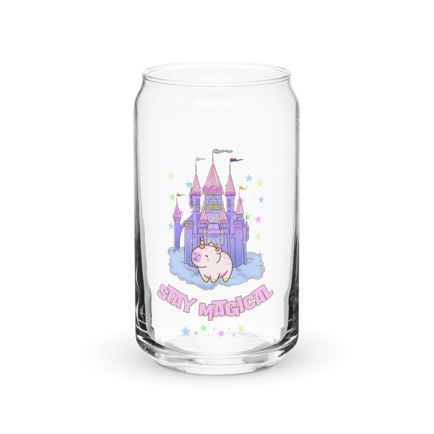 Cute Magical Rainbow Capybara Girly Pastel Can-shaped glass