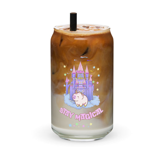 Cute Magical Rainbow Capybara Girly Pastel Can-shaped glass