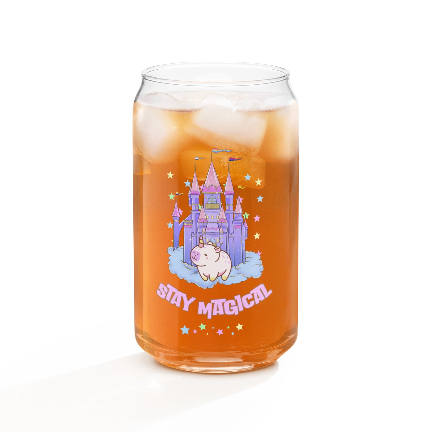 Cute Magical Rainbow Capybara Girly Pastel Can-shaped glass