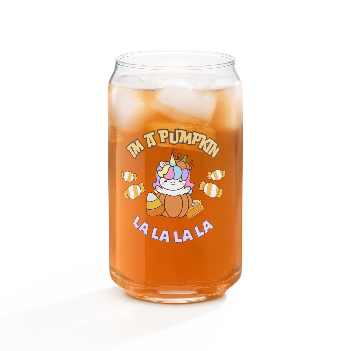 Cute Rainbow Unicorn Pumpkin Fall Can-shaped glass