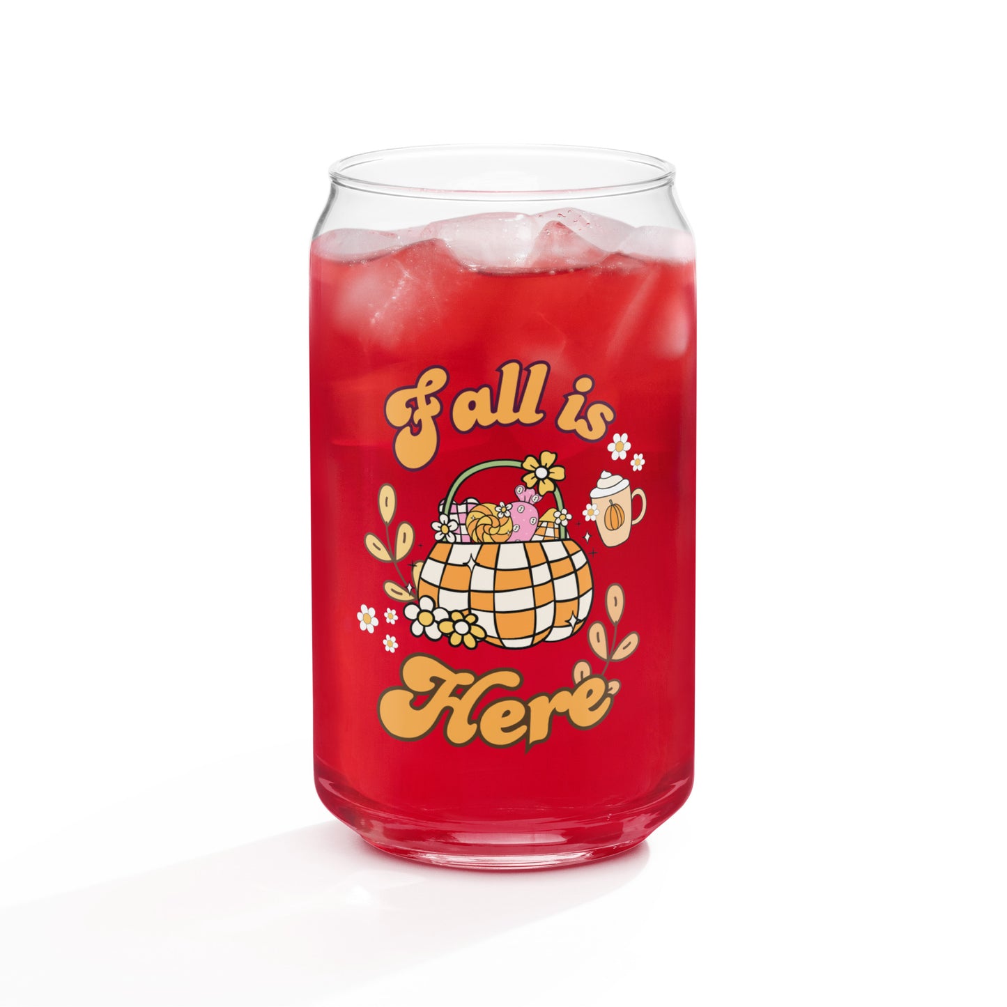 Cute Fall Is Here Pumpkin Sweets Themed Can-shaped glass