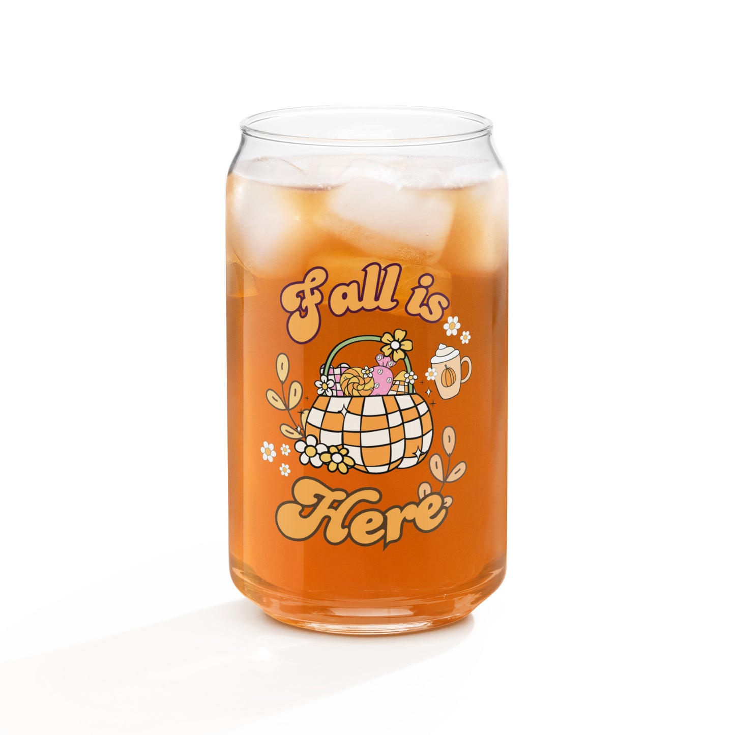 Cute Fall Is Here Pumpkin Sweets Themed Can-shaped glass