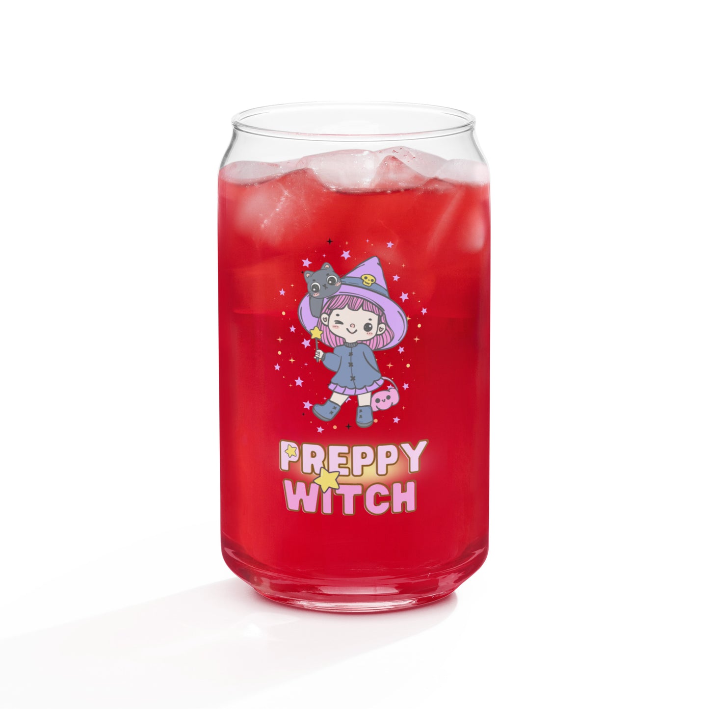 Cute Little Magical Witch Preppy Girl Kawaii Halloween Can-shaped glass