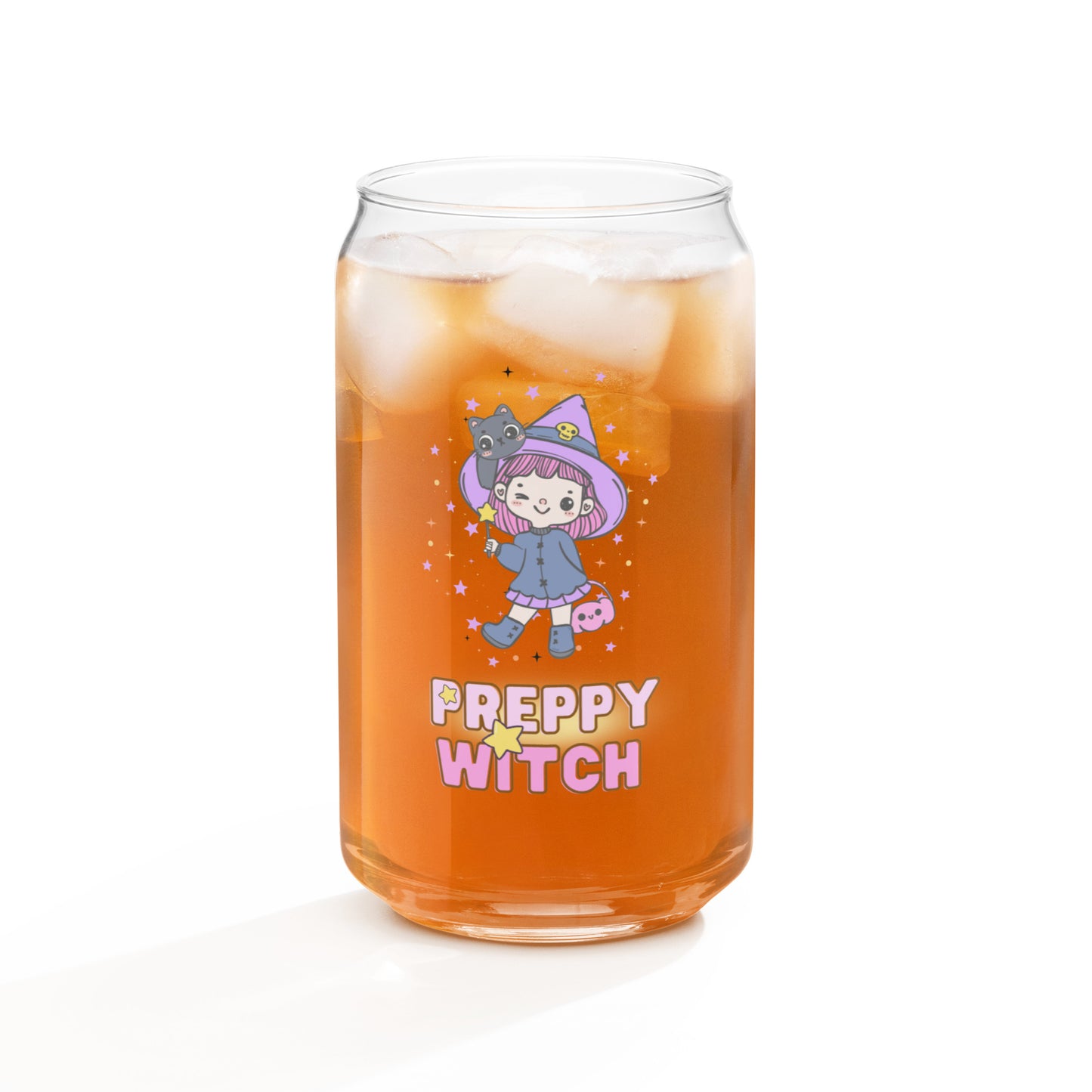 Cute Little Magical Witch Preppy Girl Kawaii Halloween Can-shaped glass