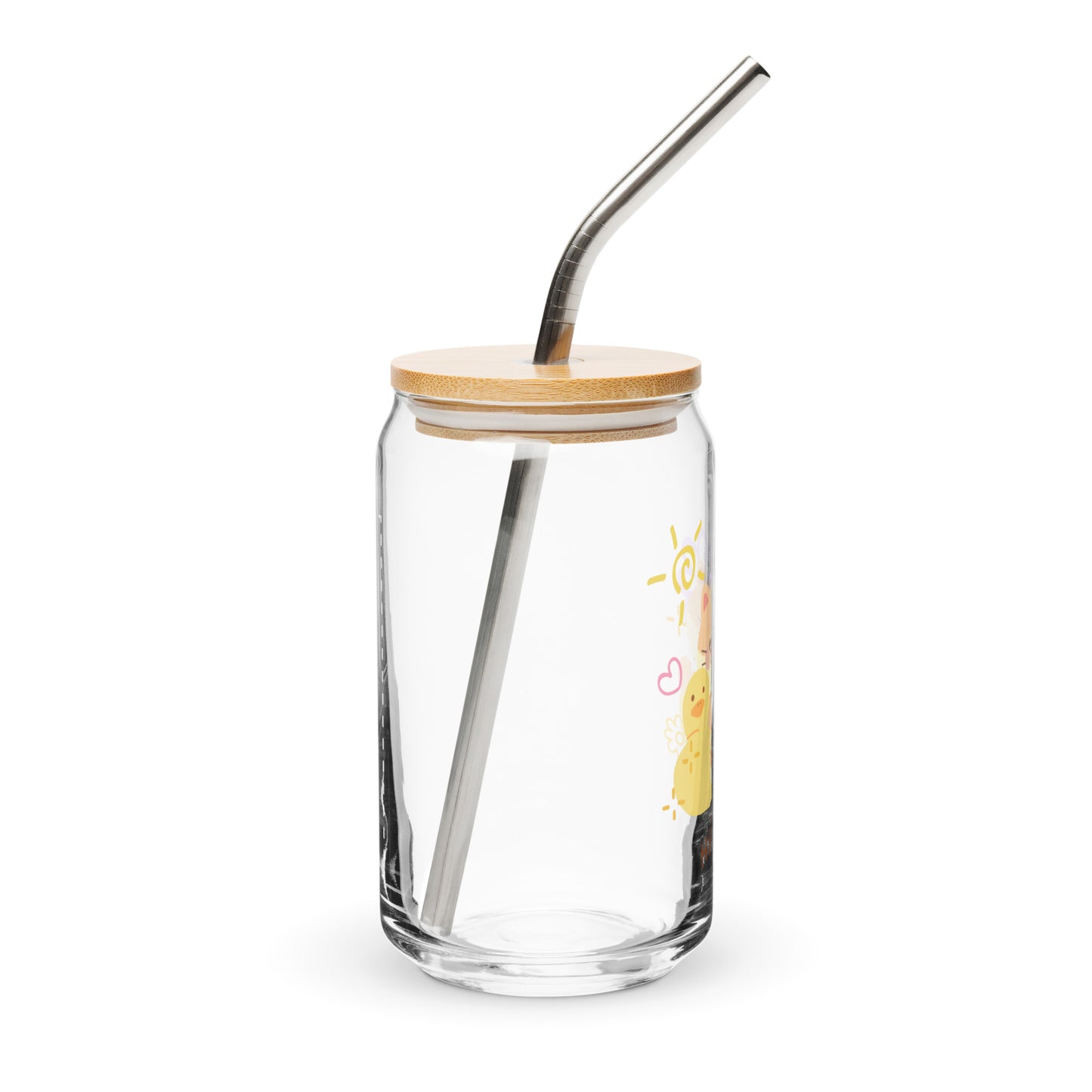 Adorable Cat And Duck Happy Cute Cartoon Can-shaped glass