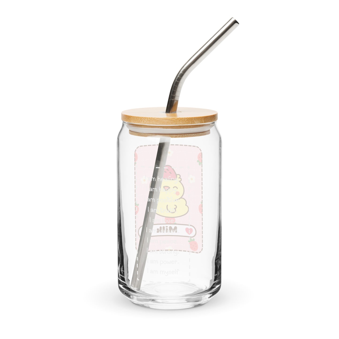 Adorable Little Duck Strawberry Milk Kawaii Cartoon Can-shaped glass