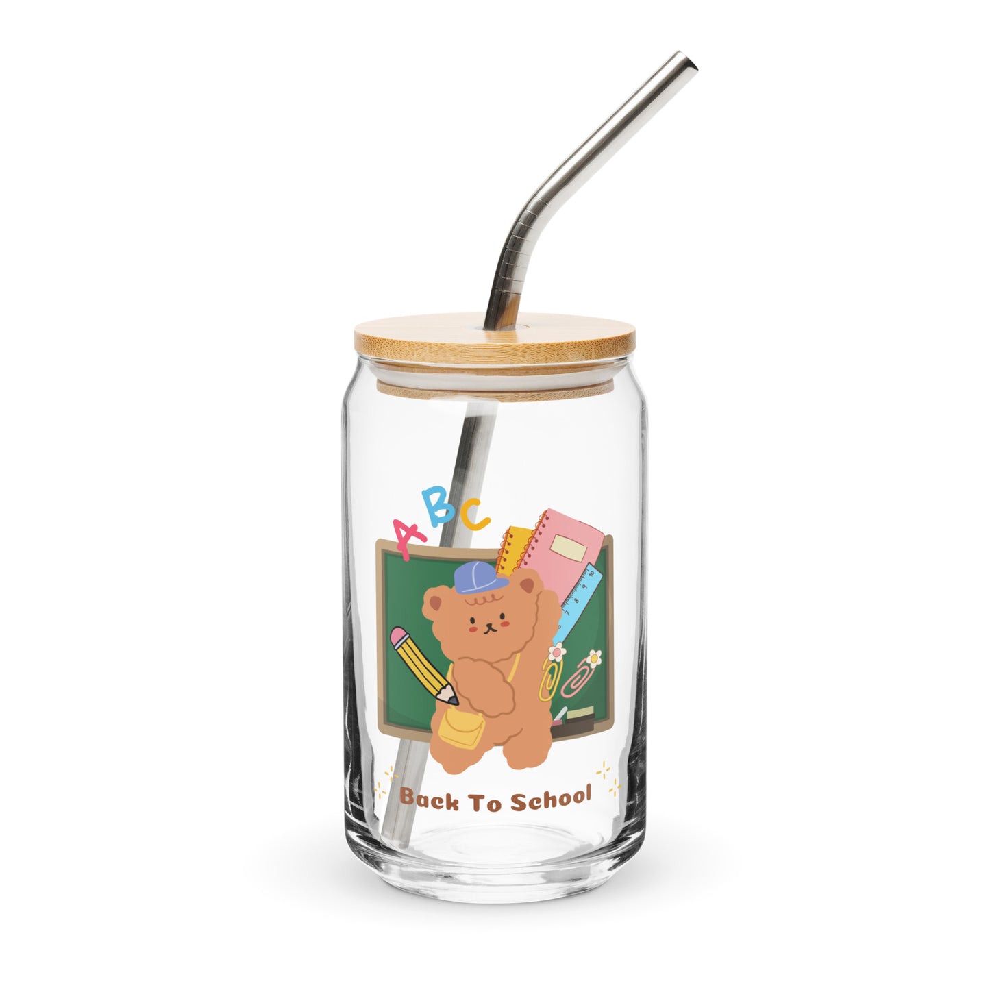 Cute Korean Bear Back To School Can-shaped glass