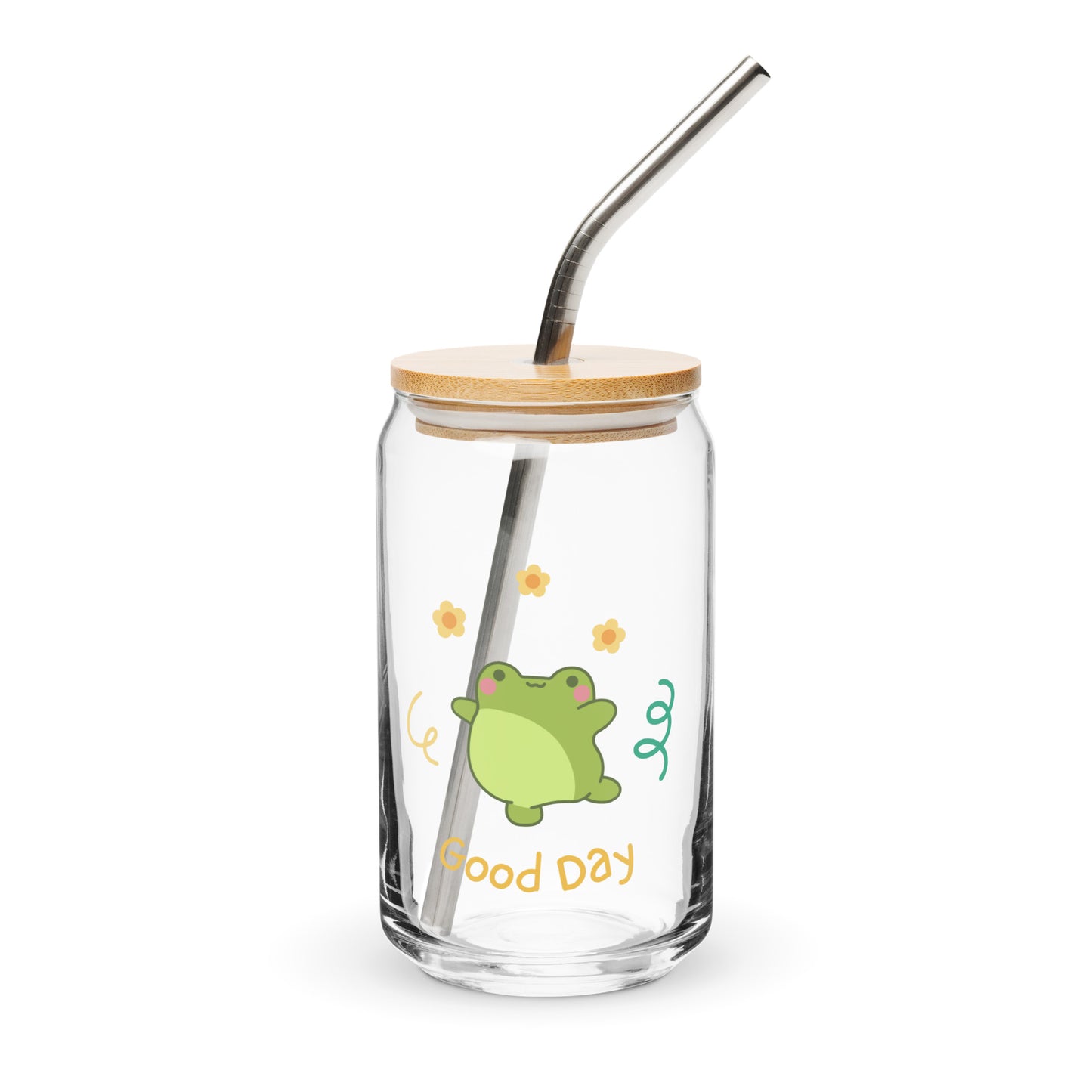 Cute Ballerina Froggy Dancing Good Day Quote Kawaii Cartoon Can-shaped glass