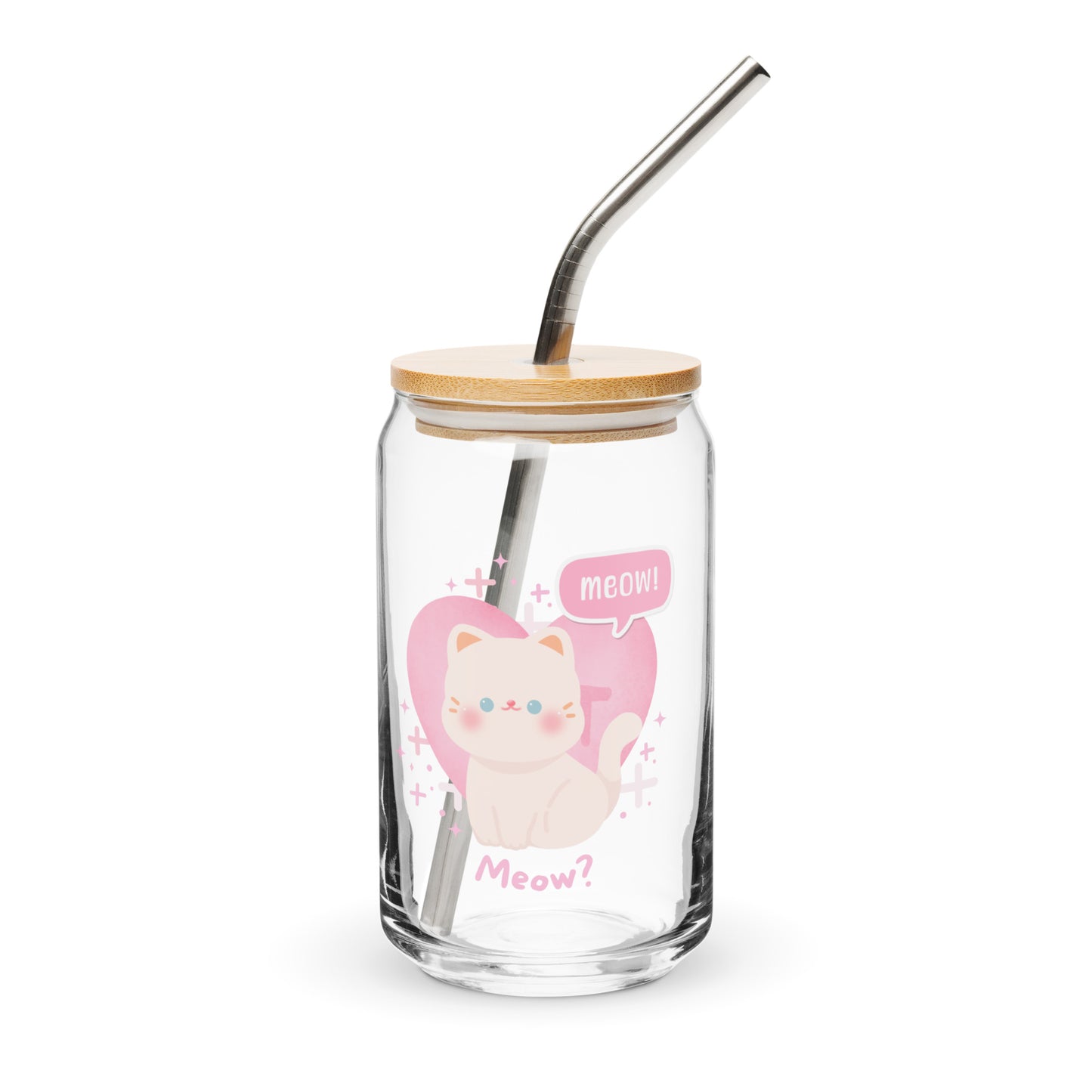 Adorable Little Korean Cartoon Kitty Meow Meow Pun Kawaii Cat Can-shaped glass