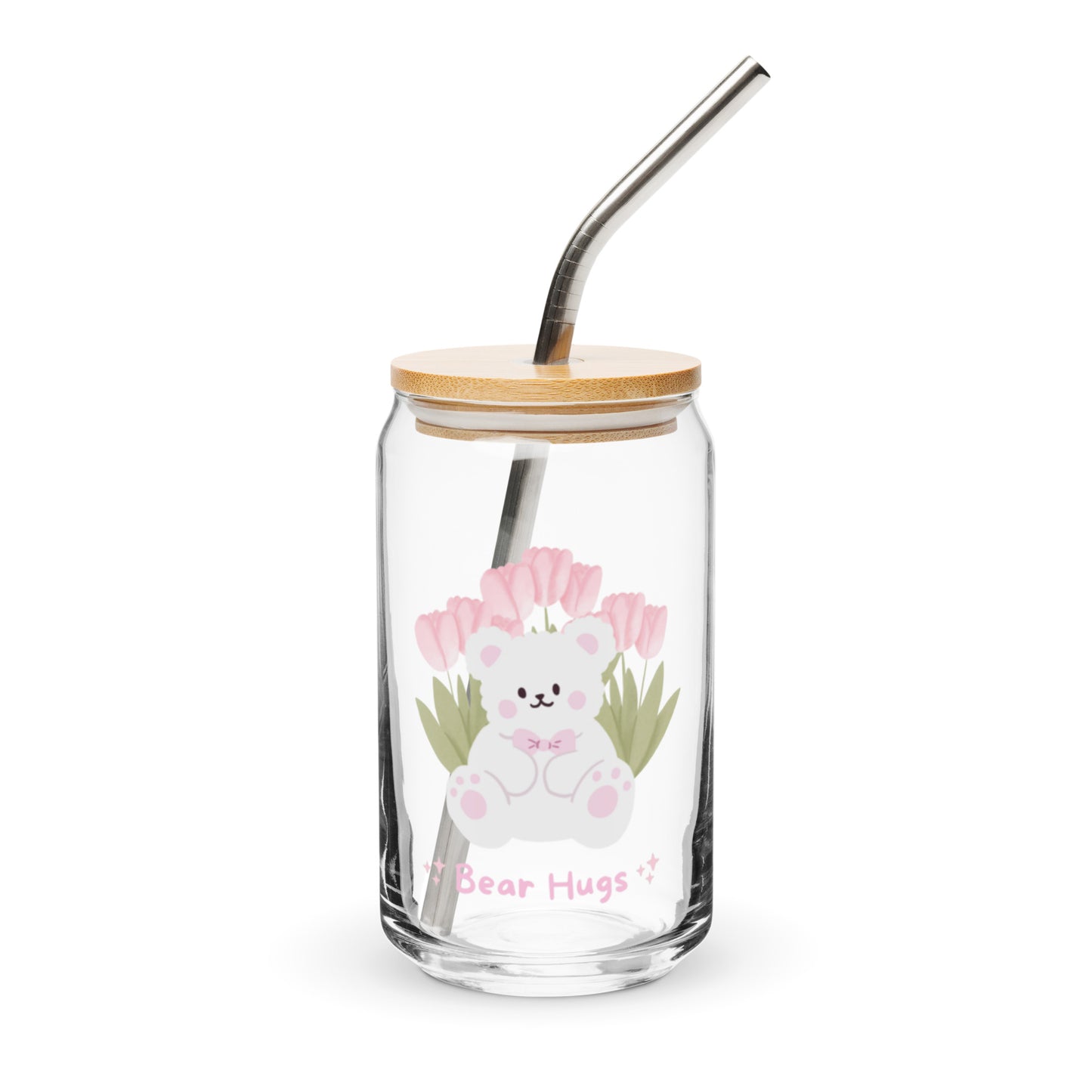 Adorable Cute Korean Bear Hugs Kawaii Cartoon Can-shaped glass