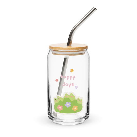 Super Cute Happy Days Froggy Flowers Can-shaped glass