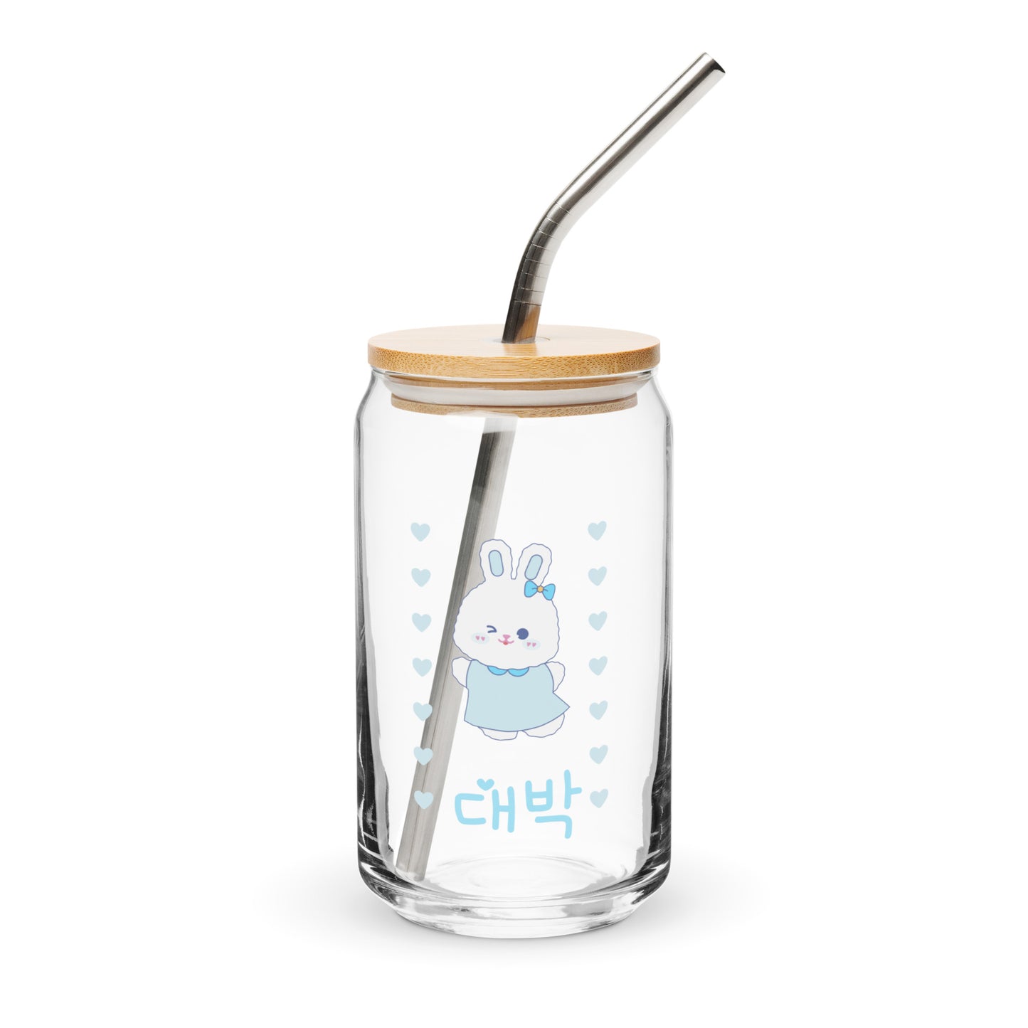 Adorable Cute Coquette Korean Bunny Blue Can-shaped glass