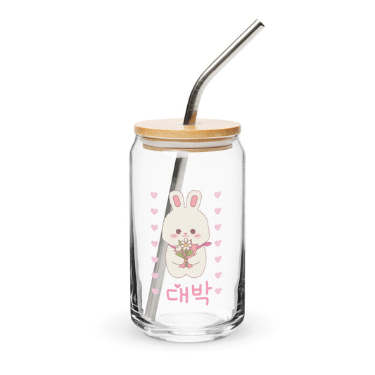 Adorable Cute Coquette Korean Bunny Pink Can-shaped glass