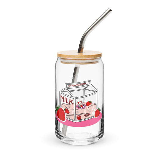 Adorable Strawberry Cow Milk Carton Cute Can-shaped glass