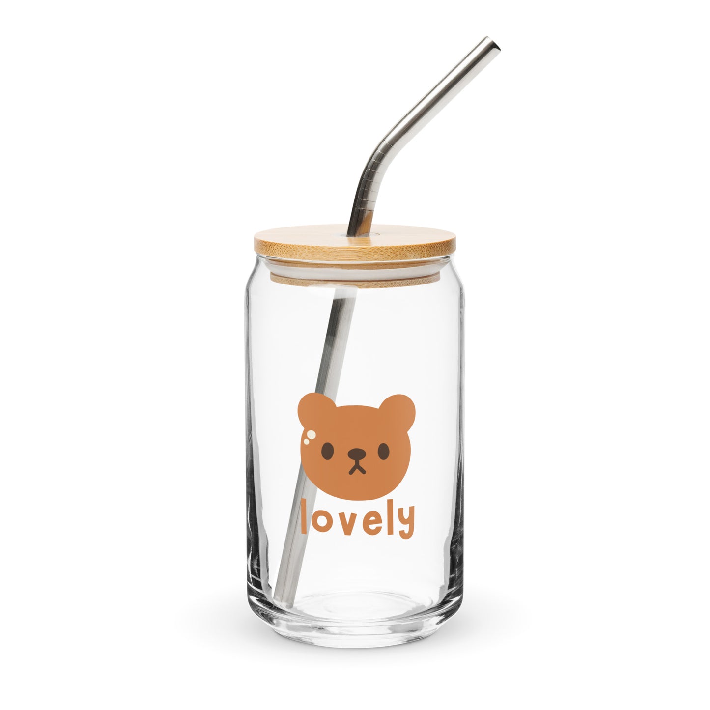 Adorable Lovely Brown Bear Kawaii Cartoon Can-shaped glass