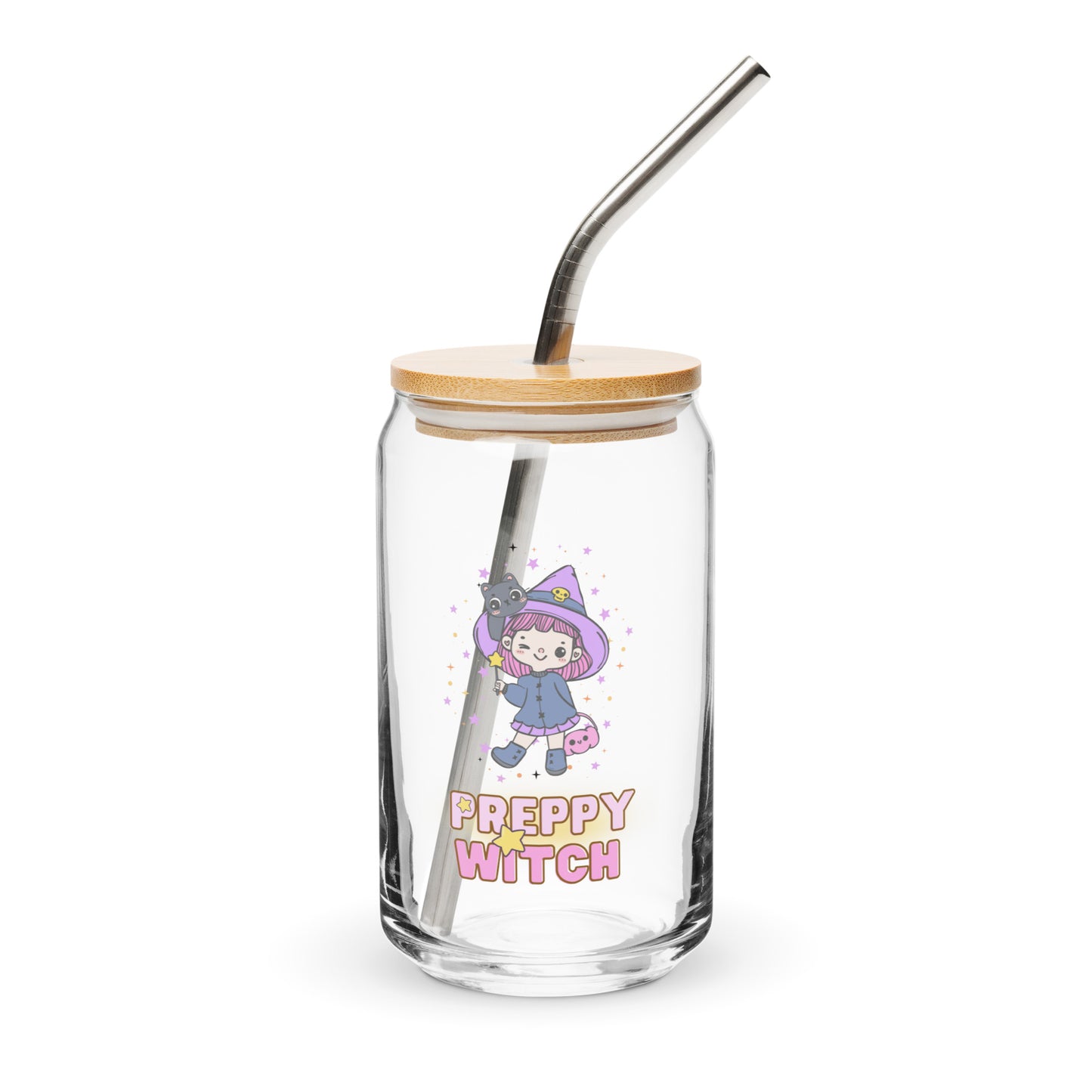 Cute Little Magical Witch Preppy Girl Kawaii Halloween Can-shaped glass