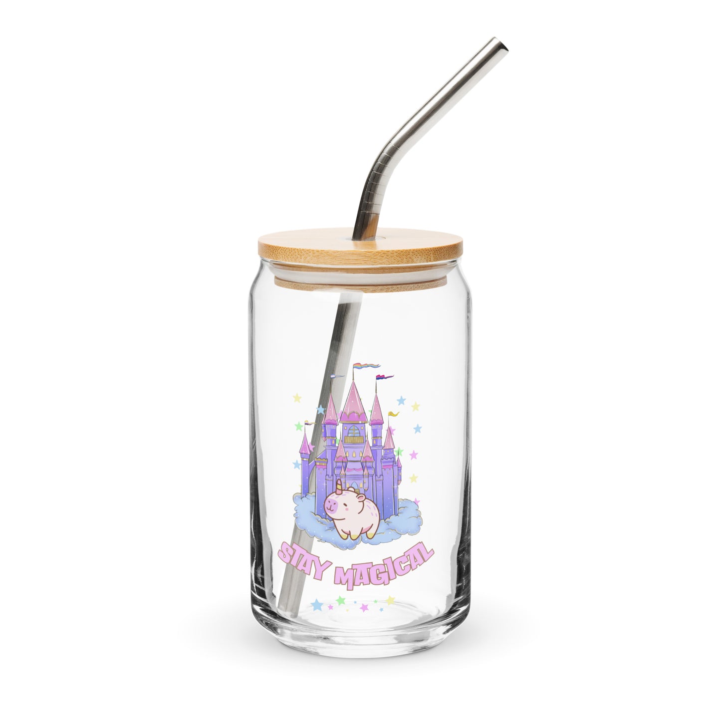 Cute Magical Rainbow Capybara Girly Pastel Can-shaped glass