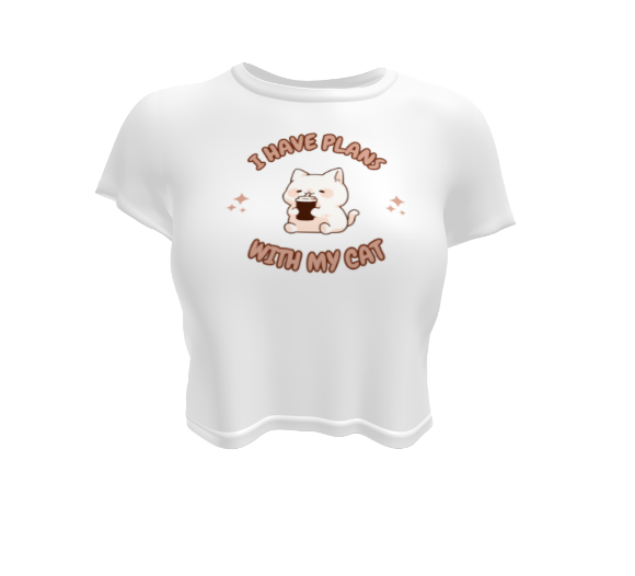 Kawaii Funny Anime Cartoon I Have Plans With My Cat White Crop Top