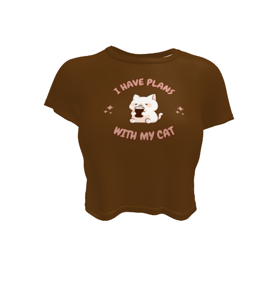 Kawaii Funny Anime Cartoon I Have Plans With My Cat Brown Crop Top