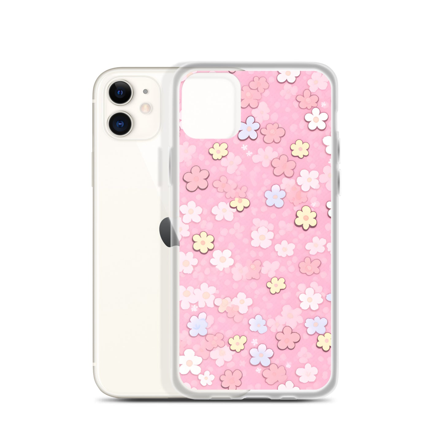 Kawaii Pink Flower Pattern Clear Case for iPhone®