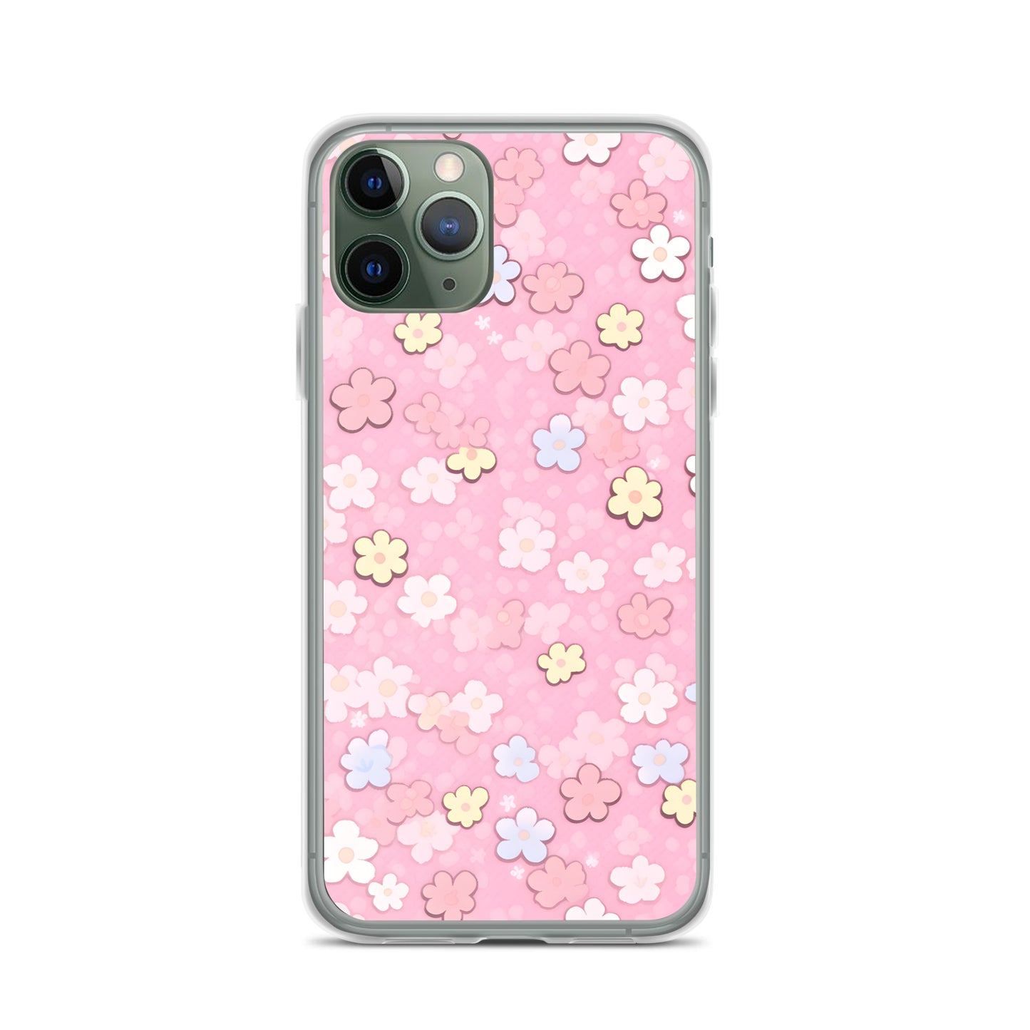 Kawaii Pink Flower Pattern Clear Case for iPhone®