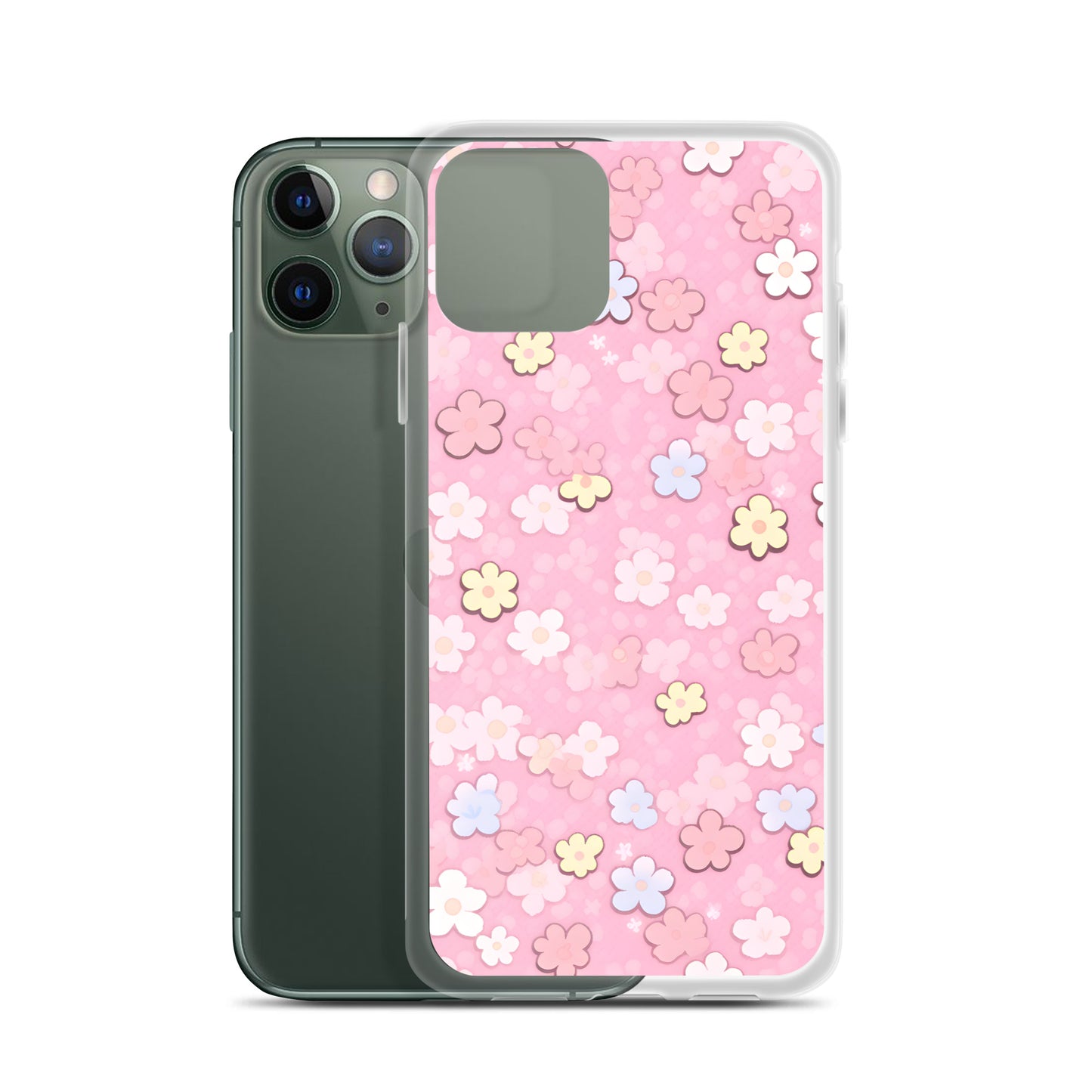 Kawaii Pink Flower Pattern Clear Case for iPhone®