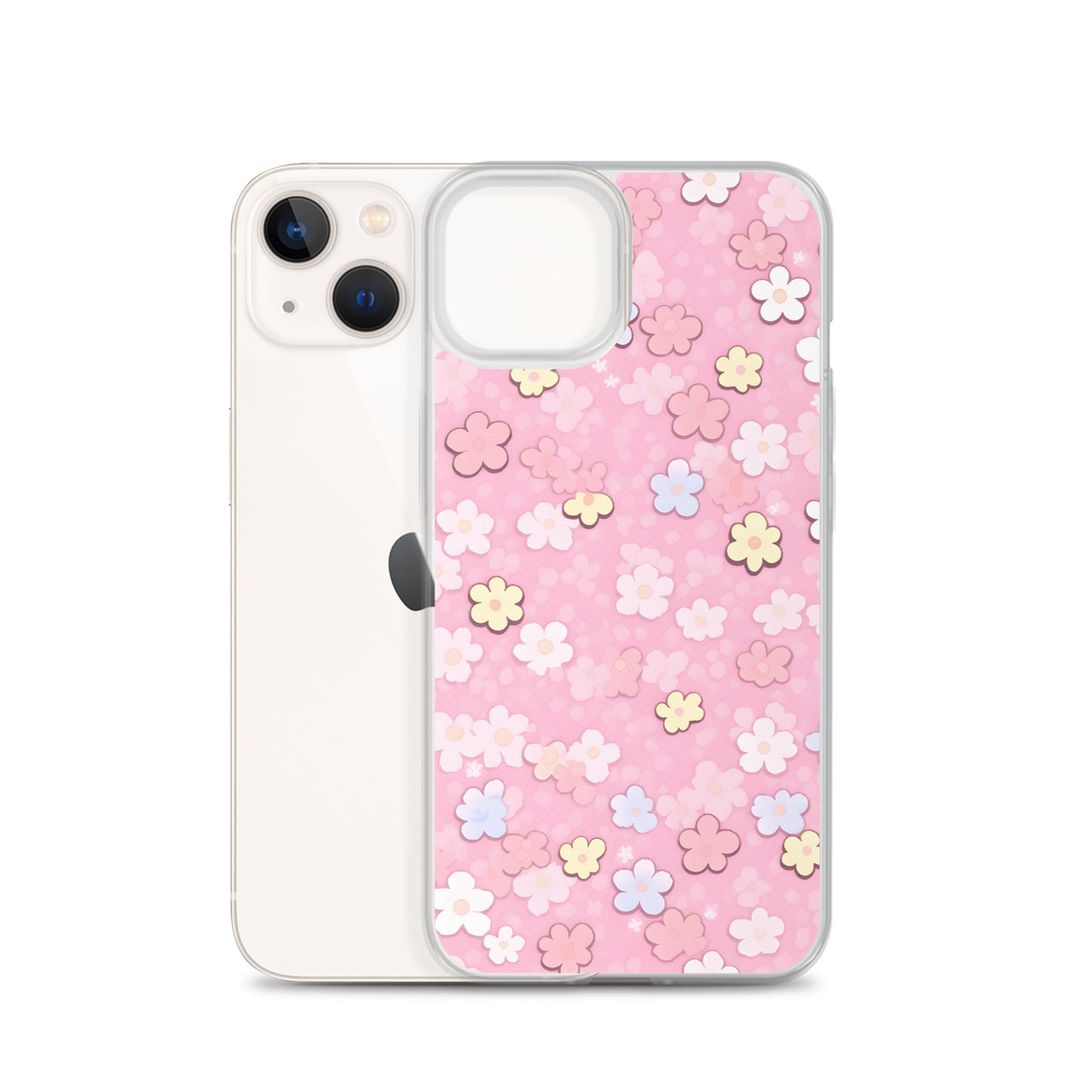 Kawaii Pink Flower Pattern Clear Case for iPhone®