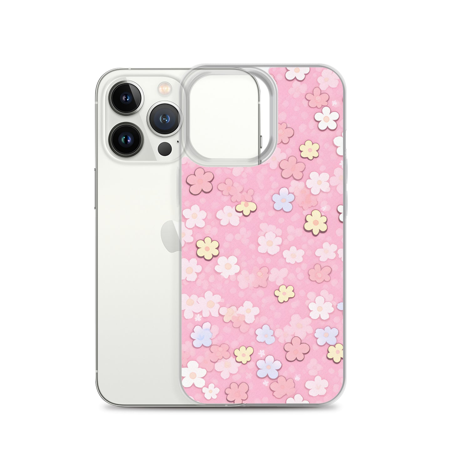 Kawaii Pink Flower Pattern Clear Case for iPhone®