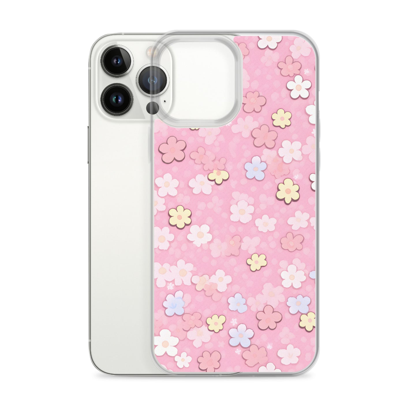 Kawaii Pink Flower Pattern Clear Case for iPhone®