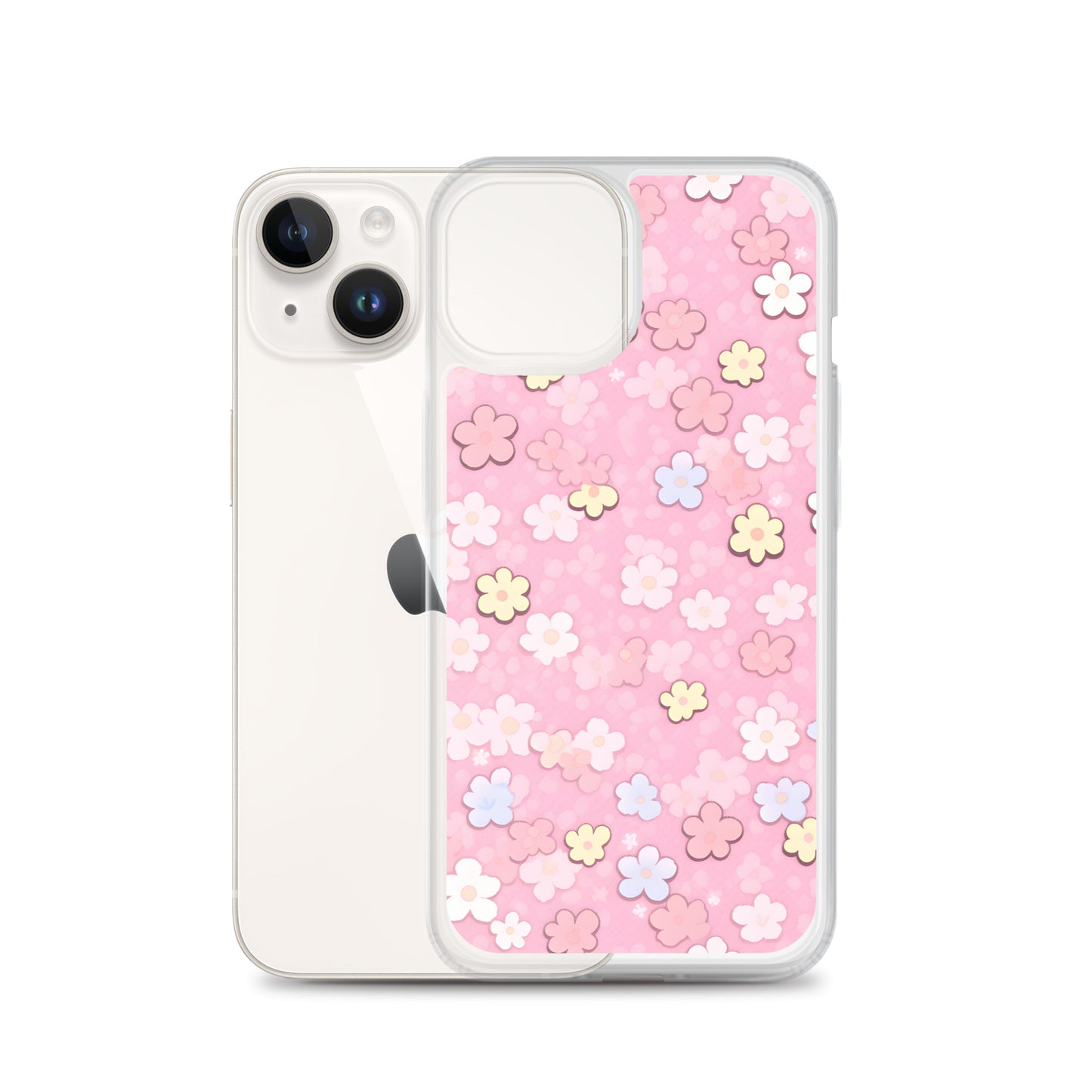 Kawaii Pink Flower Pattern Clear Case for iPhone®