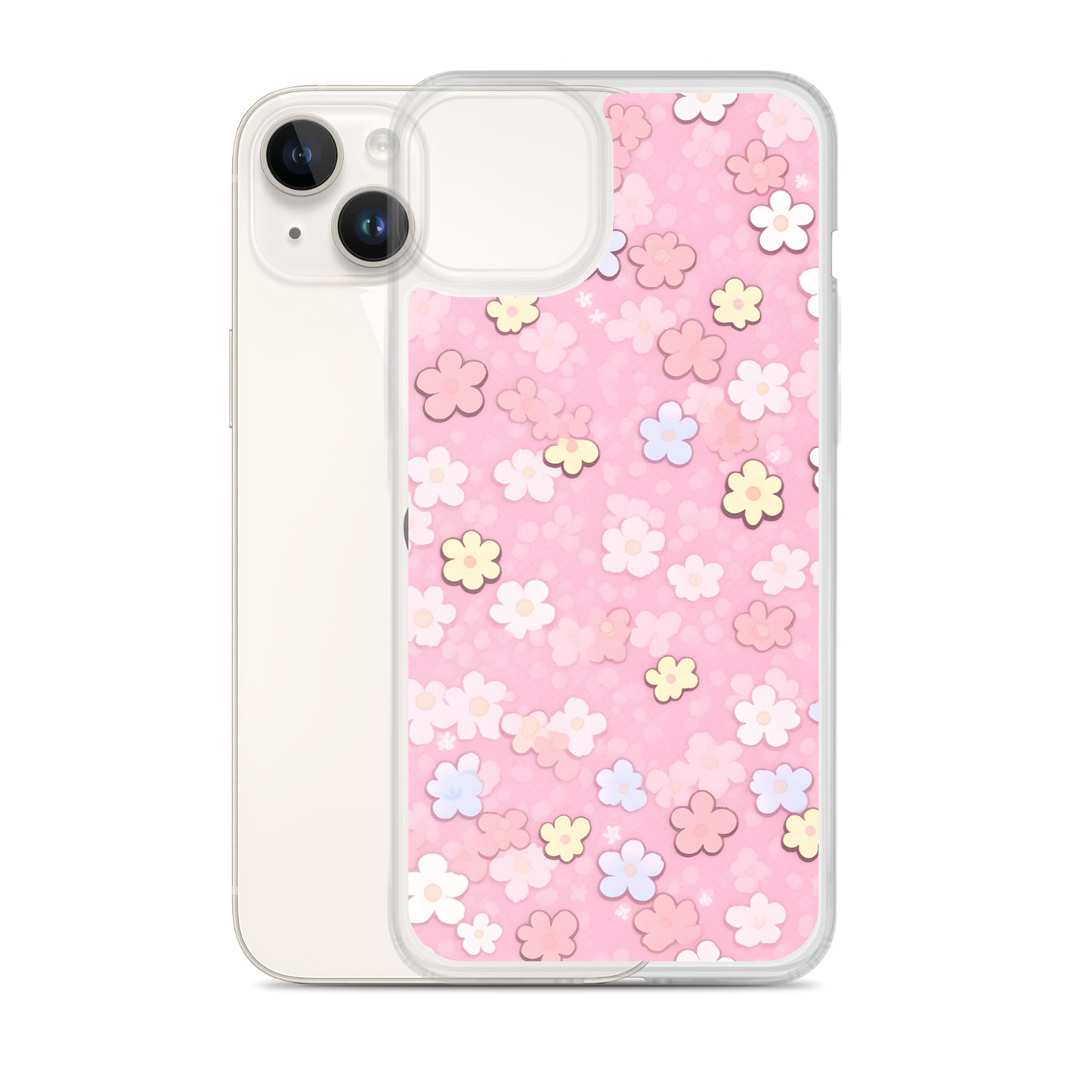 Kawaii Pink Flower Pattern Clear Case for iPhone®