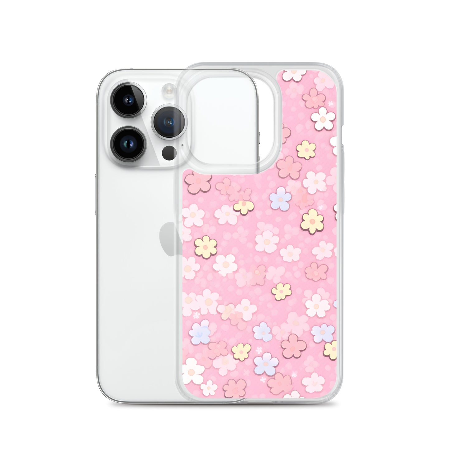 Kawaii Pink Flower Pattern Clear Case for iPhone®