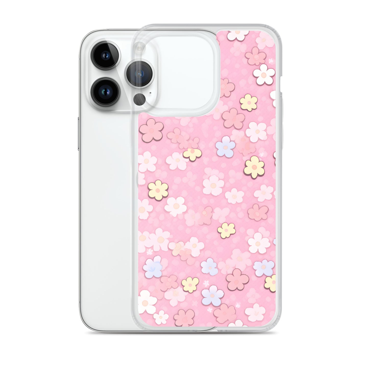 Kawaii Pink Flower Pattern Clear Case for iPhone®