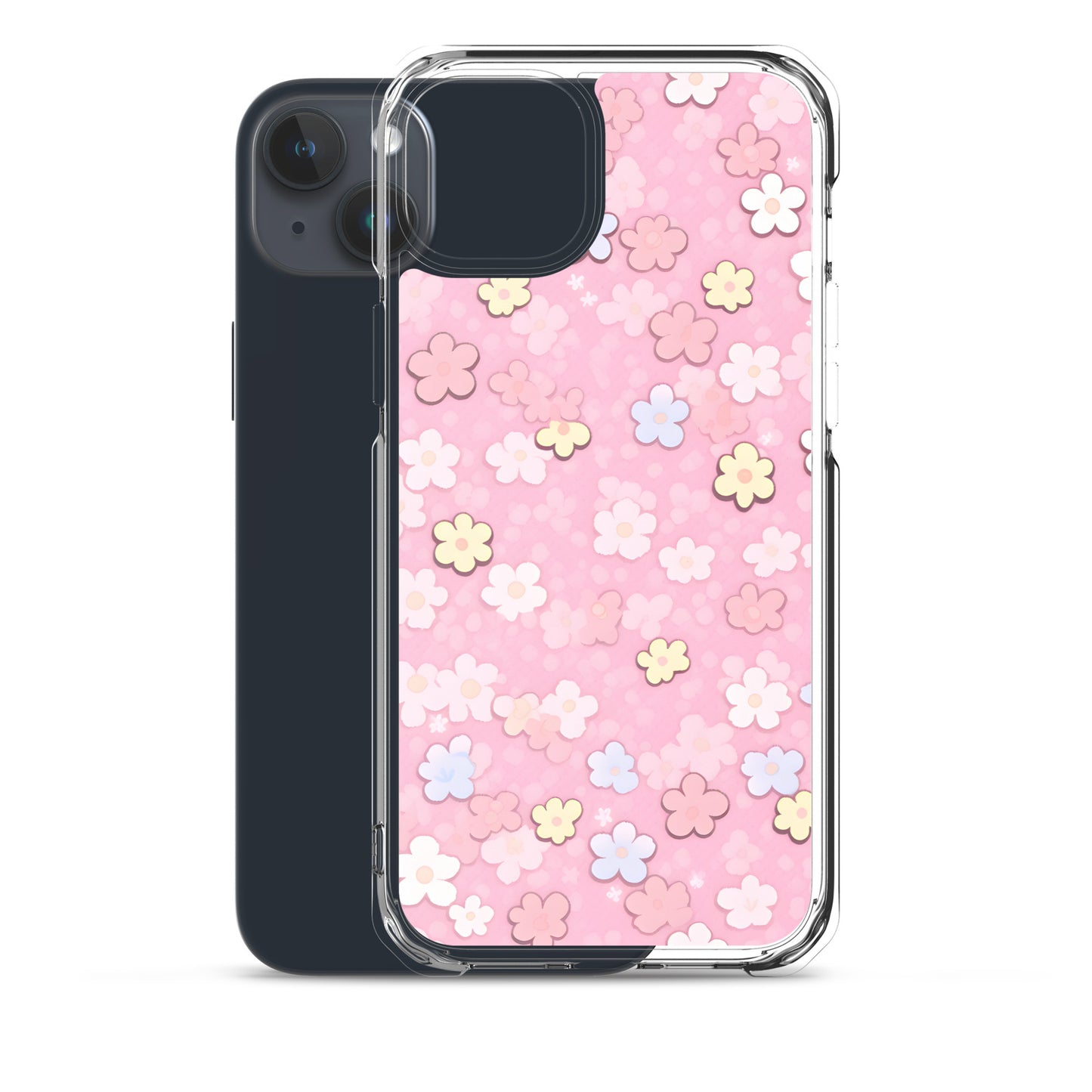 Kawaii Pink Flower Pattern Clear Case for iPhone®