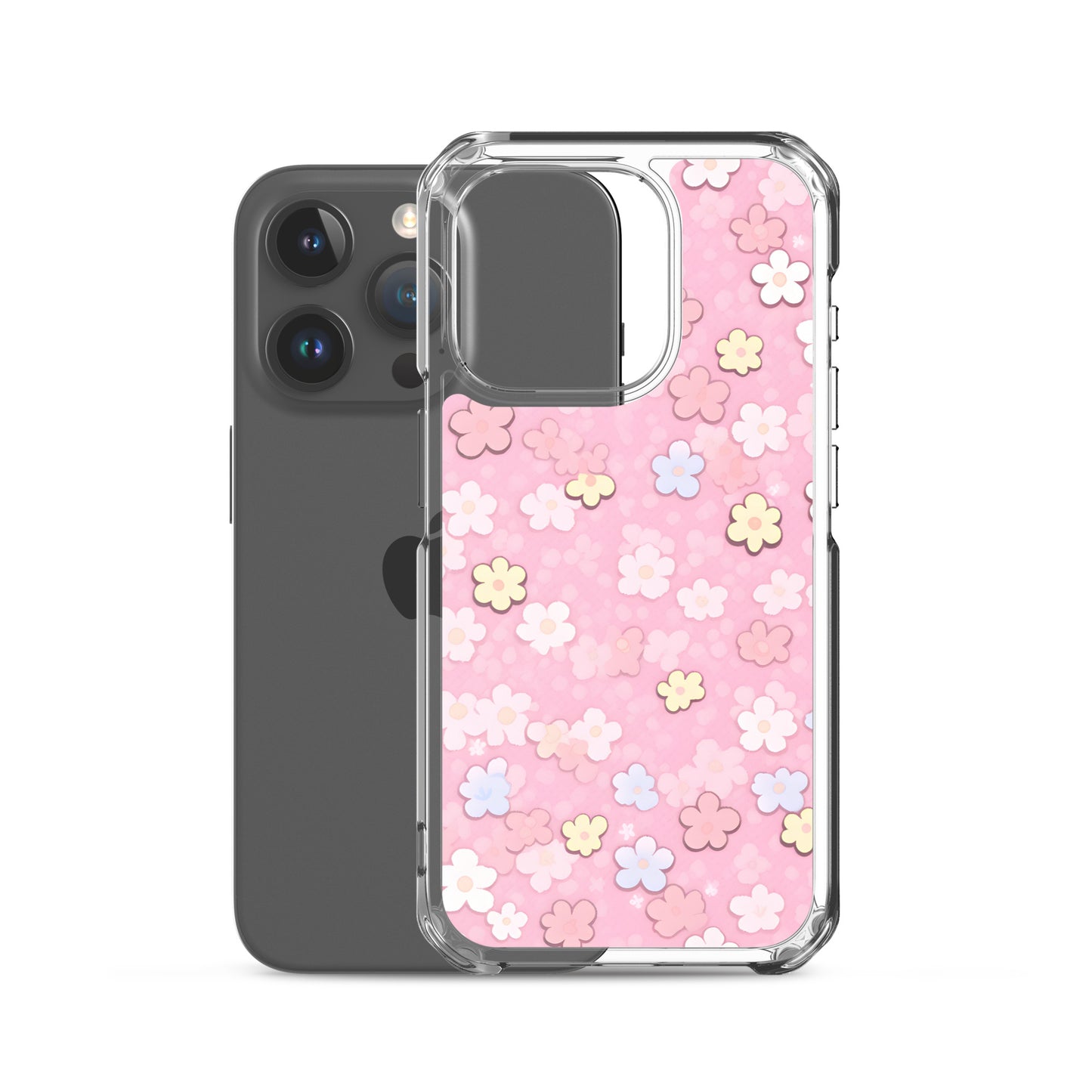 Kawaii Pink Flower Pattern Clear Case for iPhone®