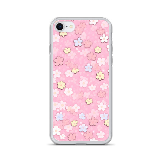 Kawaii Pink Flower Pattern Clear Case for iPhone®