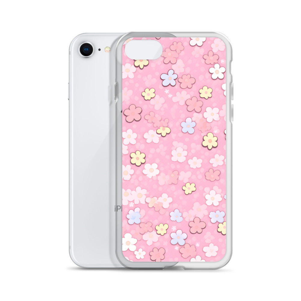 Kawaii Pink Flower Pattern Clear Case for iPhone®