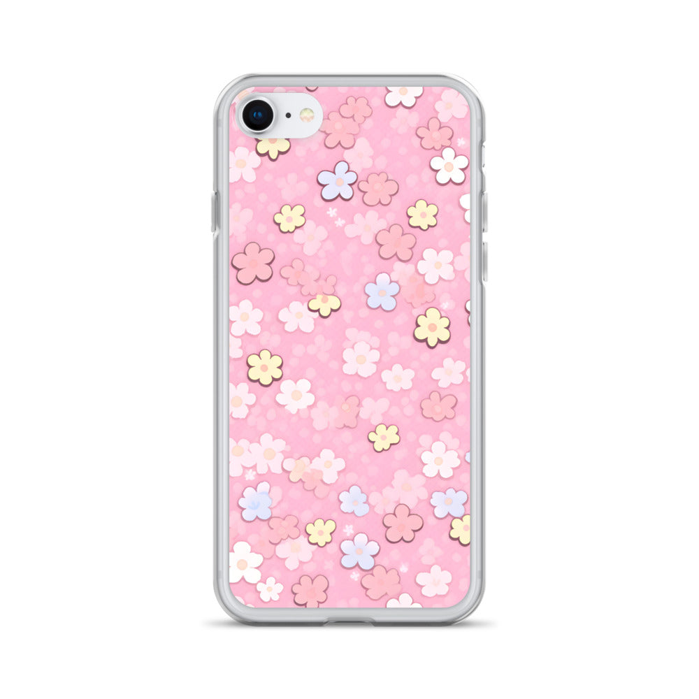 Kawaii Pink Flower Pattern Clear Case for iPhone®