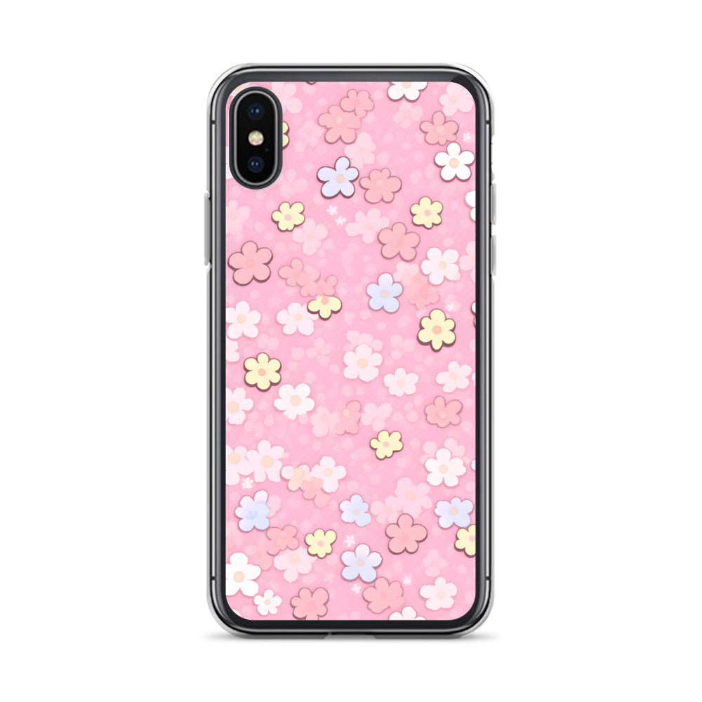 Kawaii Pink Flower Pattern Clear Case for iPhone®