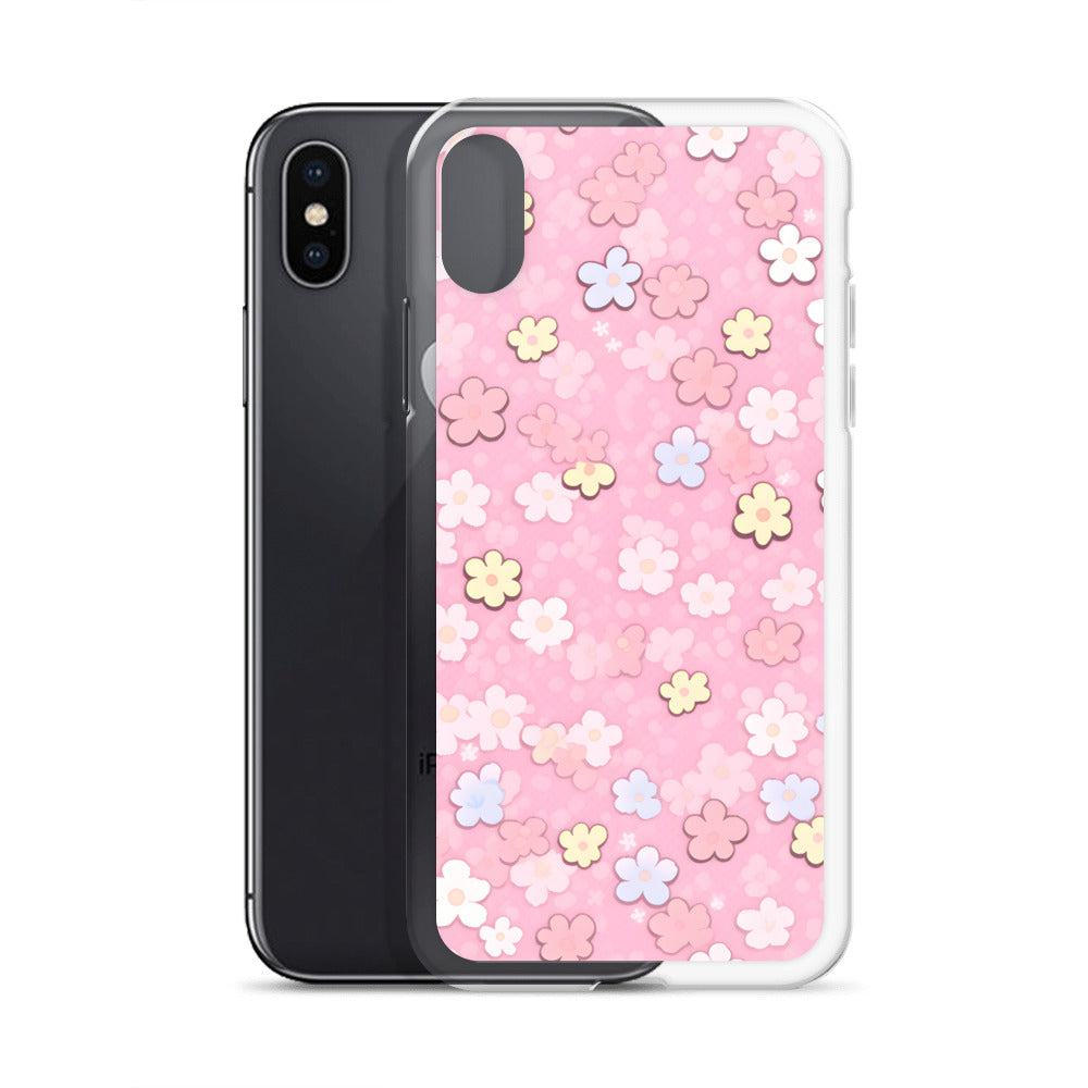 Kawaii Pink Flower Pattern Clear Case for iPhone®