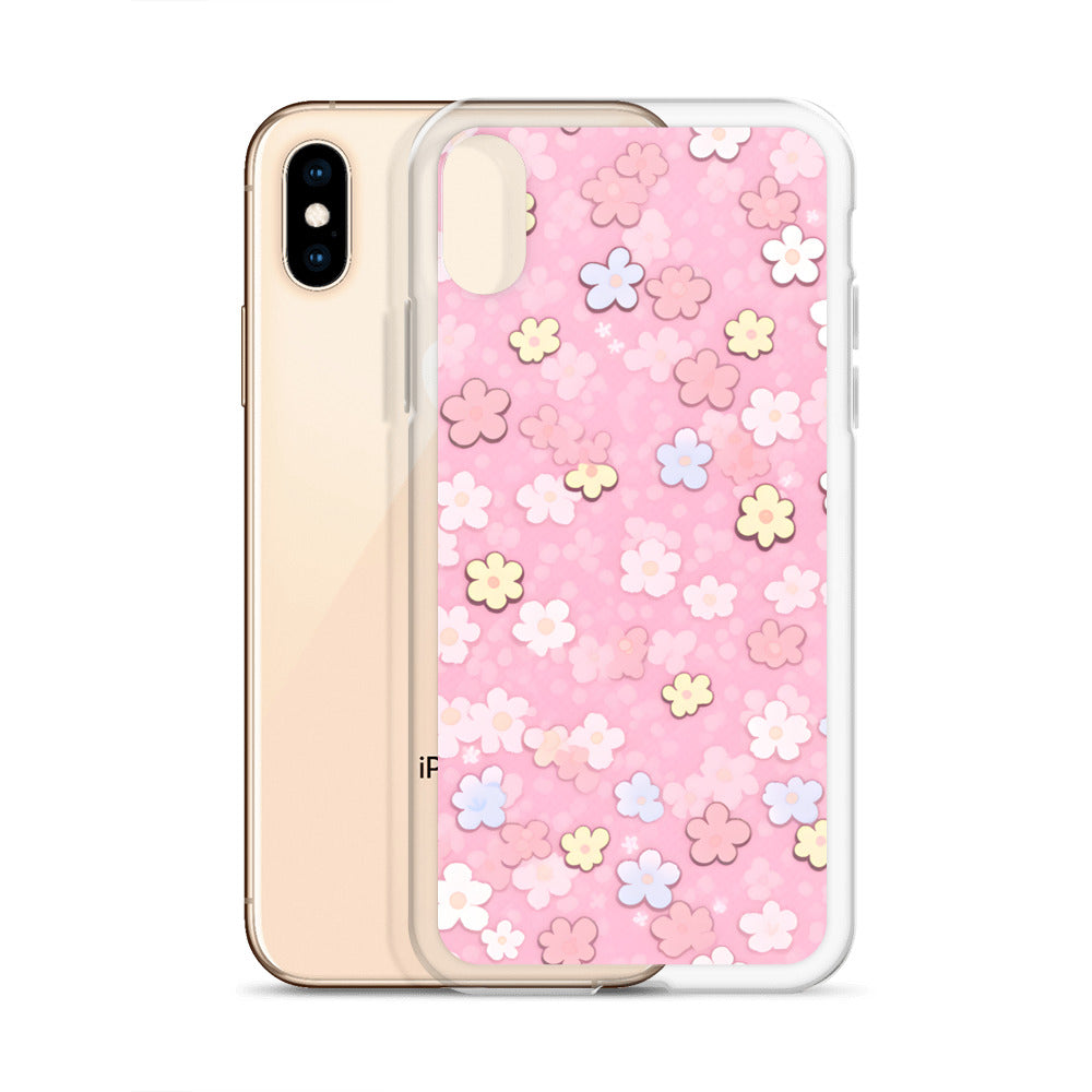 Kawaii Pink Flower Pattern Clear Case for iPhone®