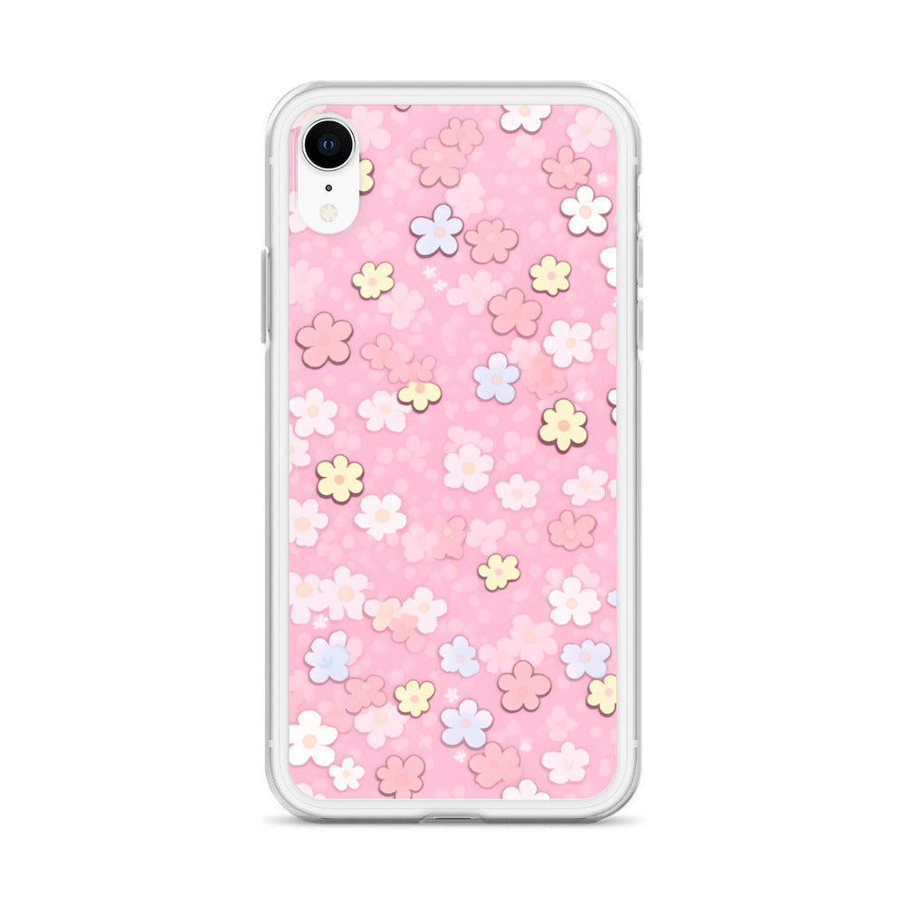 Kawaii Pink Flower Pattern Clear Case for iPhone®