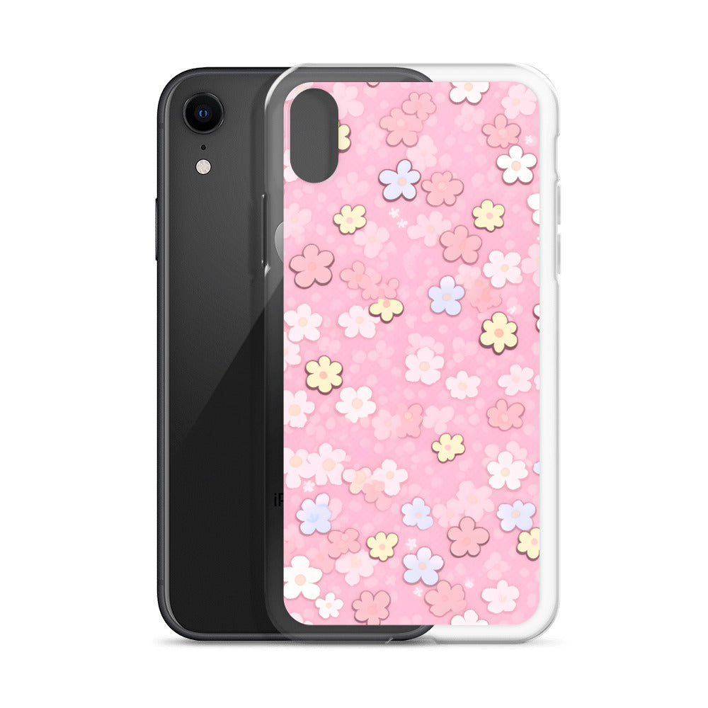 Kawaii Pink Flower Pattern Clear Case for iPhone®